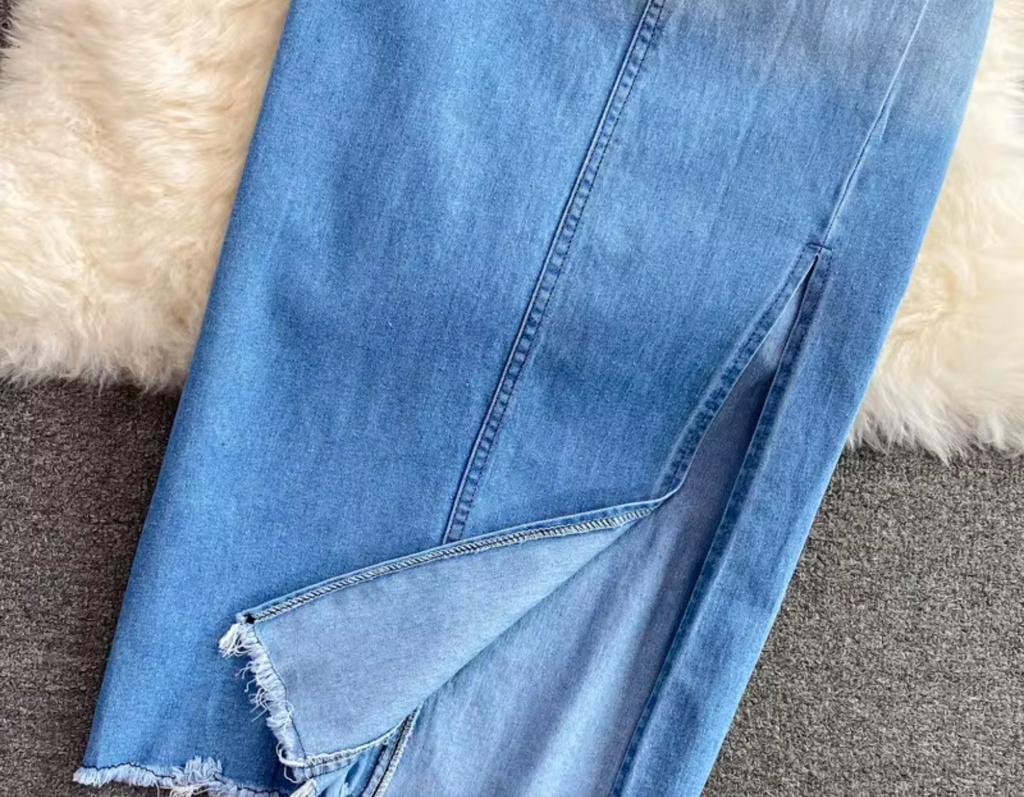NEW AUTUMN OUTFIT DENIM JACKET WOMENS TWO PIECE SET HIGH WAIST MID-LENGTH SPLIT SKIRT LADIES DENIM Set