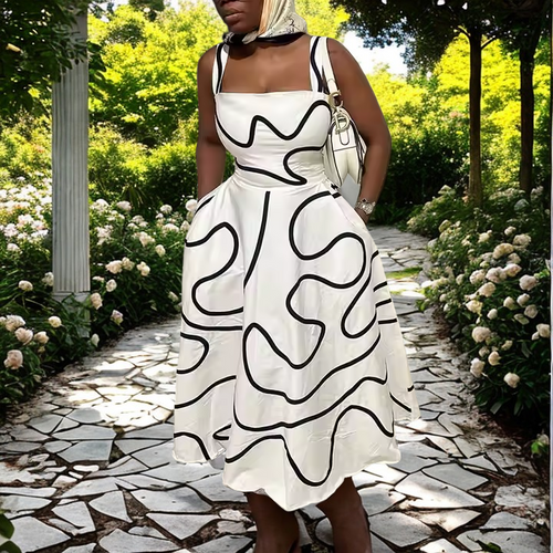 COMFY CASUAL WHITE BLACK LINE DRESS